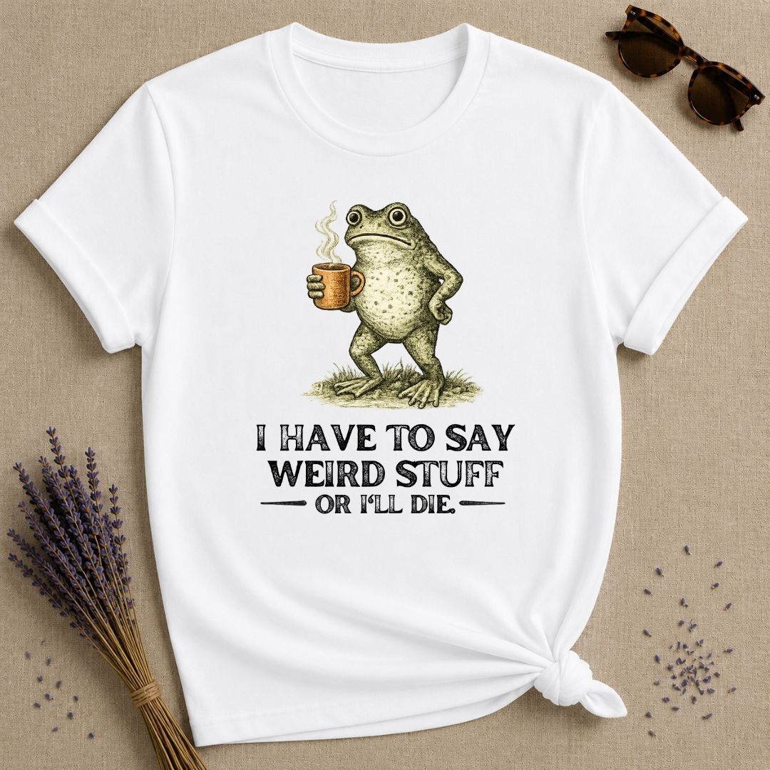 Frog with Coffee — Vintage Engraving Graphic T-Shirt for Women in White