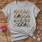 Garden Bird Collection — Watercolor Field Guide T-Shirt for Women in Sport Grey