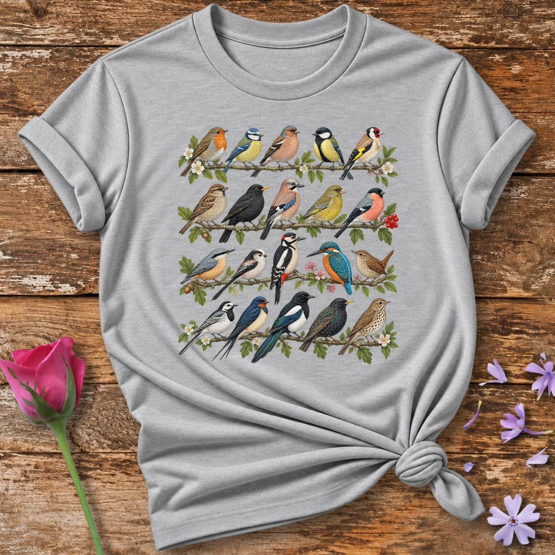 Garden Bird Collection — Watercolor Field Guide T-Shirt for Women in Sport Grey