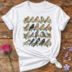 Garden Bird Collection — Watercolor Field Guide T-Shirt for Women in White