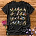 Garden Bird Collection — Watercolor Field Guide T-Shirt for Women in Black
