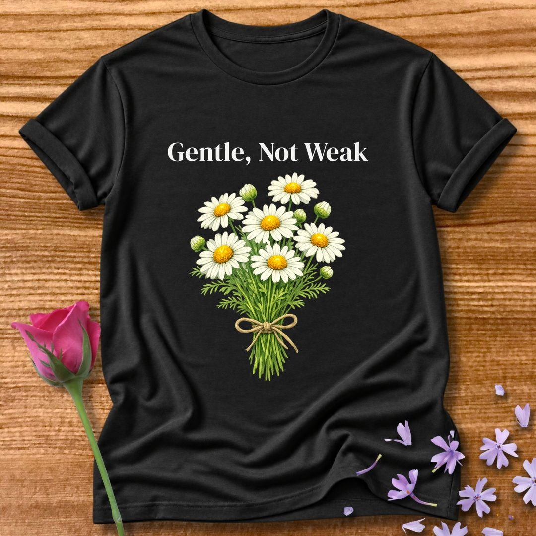 Gentle, Not Weak — Wildflower Botanical Empowerment Tee for Women in Black