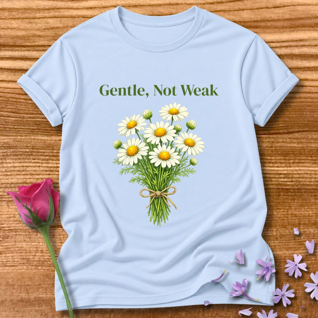 Gentle, Not Weak — Wildflower Botanical Empowerment Tee for Women in Light Blue