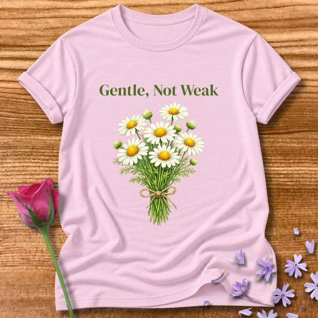 Gentle, Not Weak — Wildflower Botanical Empowerment Tee for Women in Light Pink