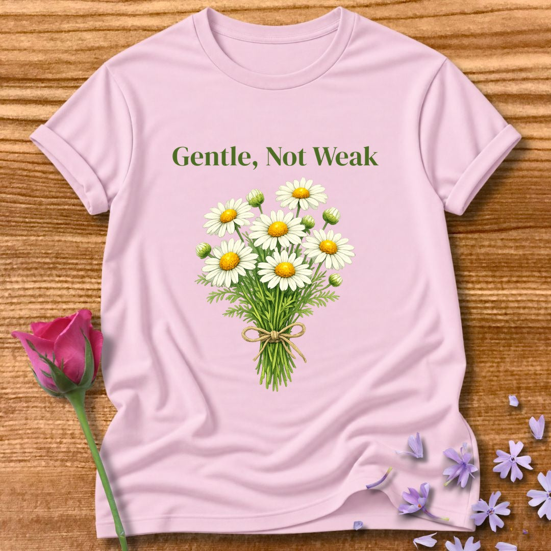 Gentle, Not Weak — Wildflower Botanical Empowerment Tee for Women in Light Pink
