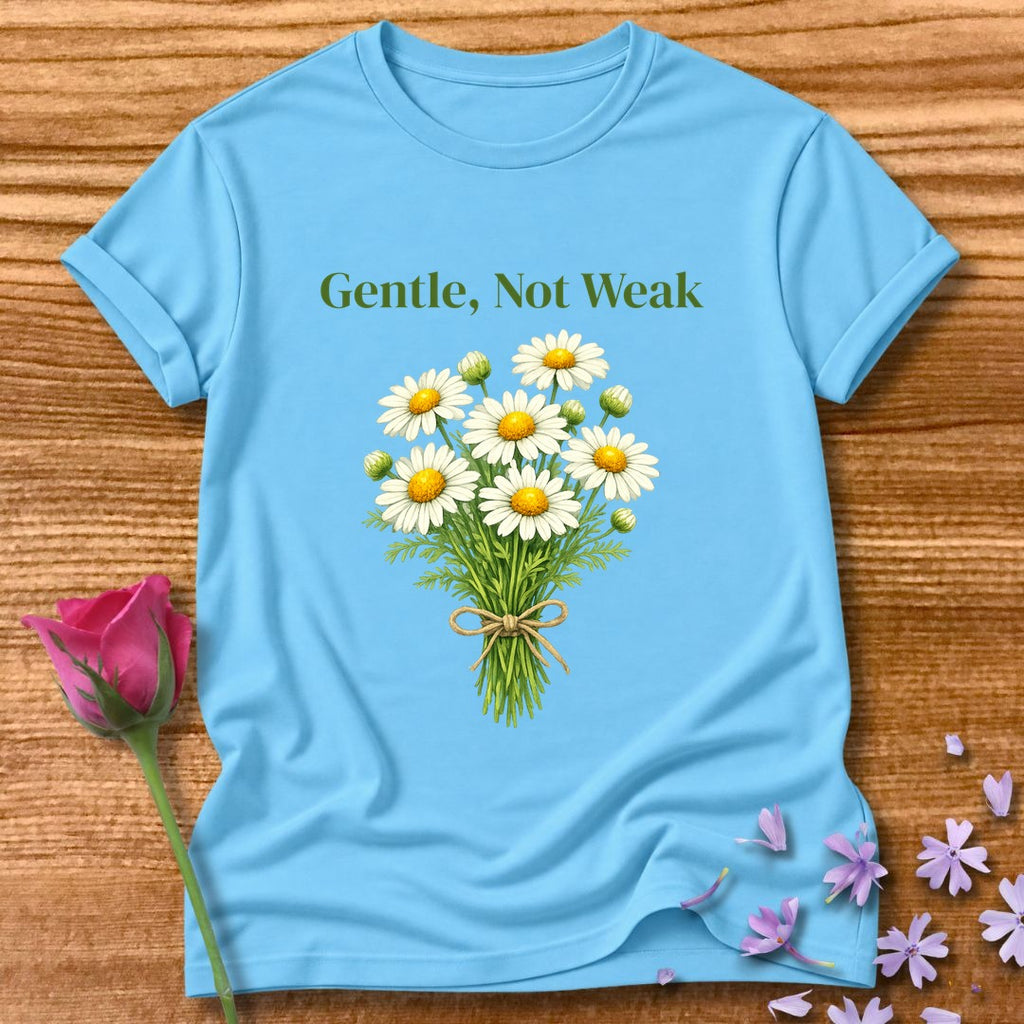Gentle, Not Weak — Wildflower Botanical Empowerment Tee for Women in Sky