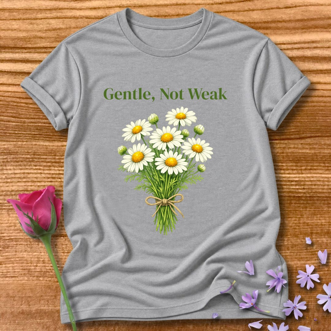 Gentle, Not Weak — Wildflower Botanical Empowerment Tee for Women in Sport Grey