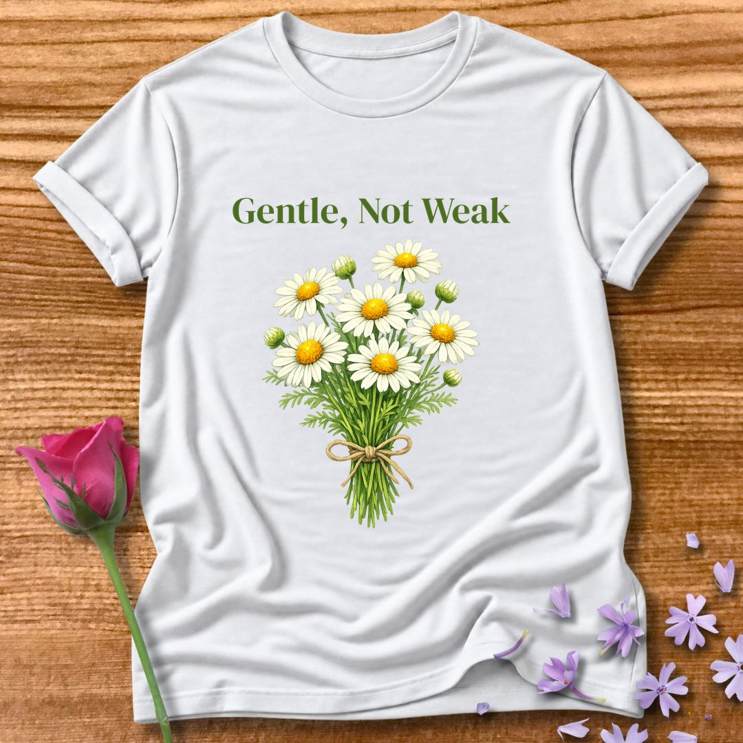 Gentle, Not Weak — Wildflower Botanical Empowerment Tee for Women in White