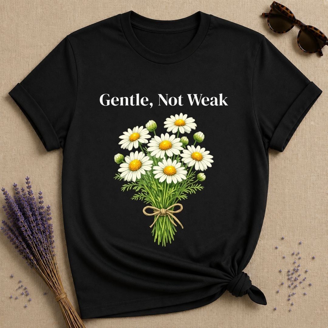 Gentle, Not Weak — Wildflower Botanical Empowerment Tee for Women in Black