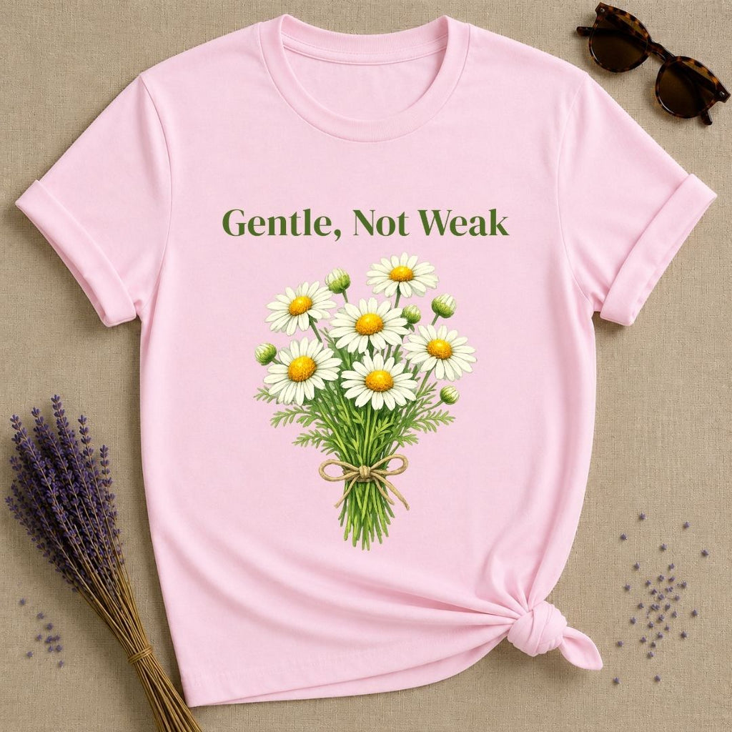 Gentle, Not Weak — Wildflower Botanical Empowerment Tee for Women in Light Pink