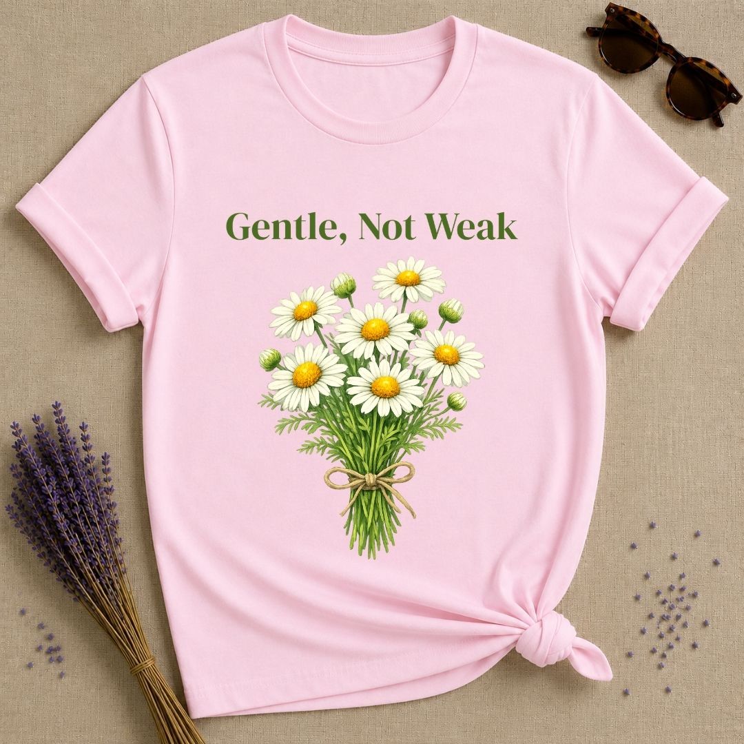 Gentle, Not Weak — Wildflower Botanical Empowerment Tee for Women in Light Pink