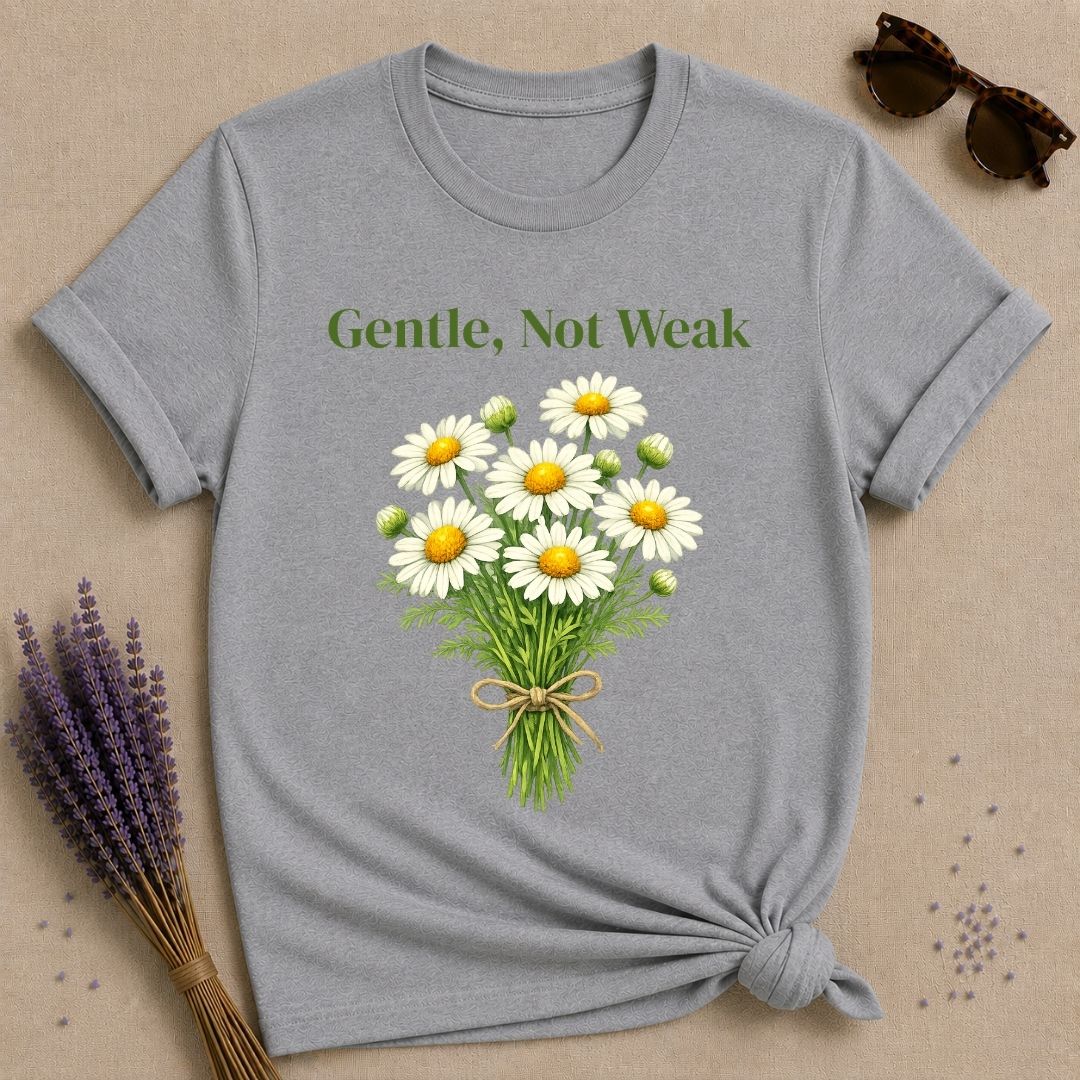 Gentle, Not Weak — Wildflower Botanical Empowerment Tee for Women in Sport Grey