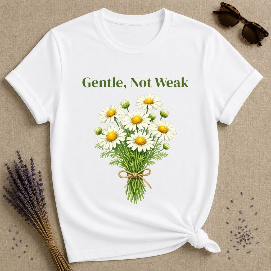 Gentle, Not Weak — Wildflower Botanical Empowerment Tee for Women in White