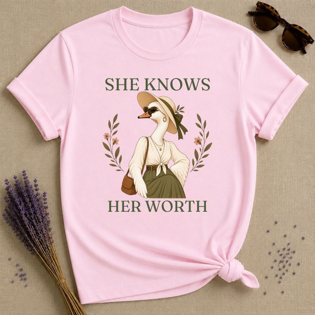 Goose She Knows Her Worth T-Shirt - Light Pink