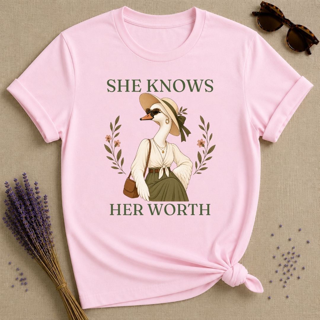 Goose She Knows Her Worth T-Shirt - Light Pink