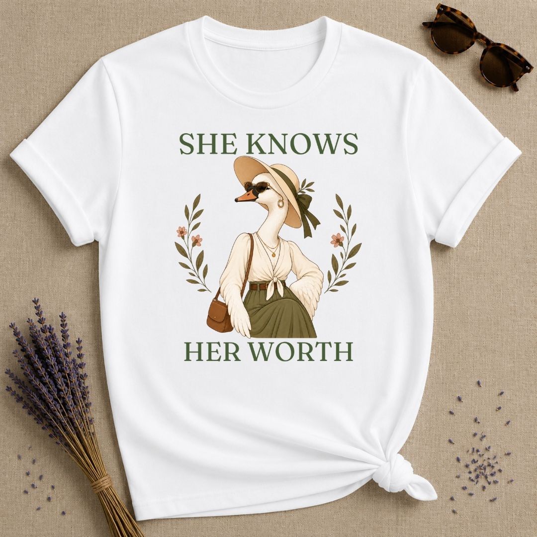 Goose She Knows Her Worth T-Shirt - White