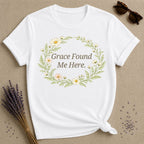 Grace Found Me Here — Botanical Chamomile Wreath T-Shirt for Women in White
