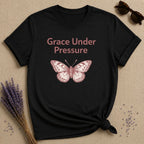 Grace Under Pressure — Vintage Moth Botanical T-Shirt for Women in Black