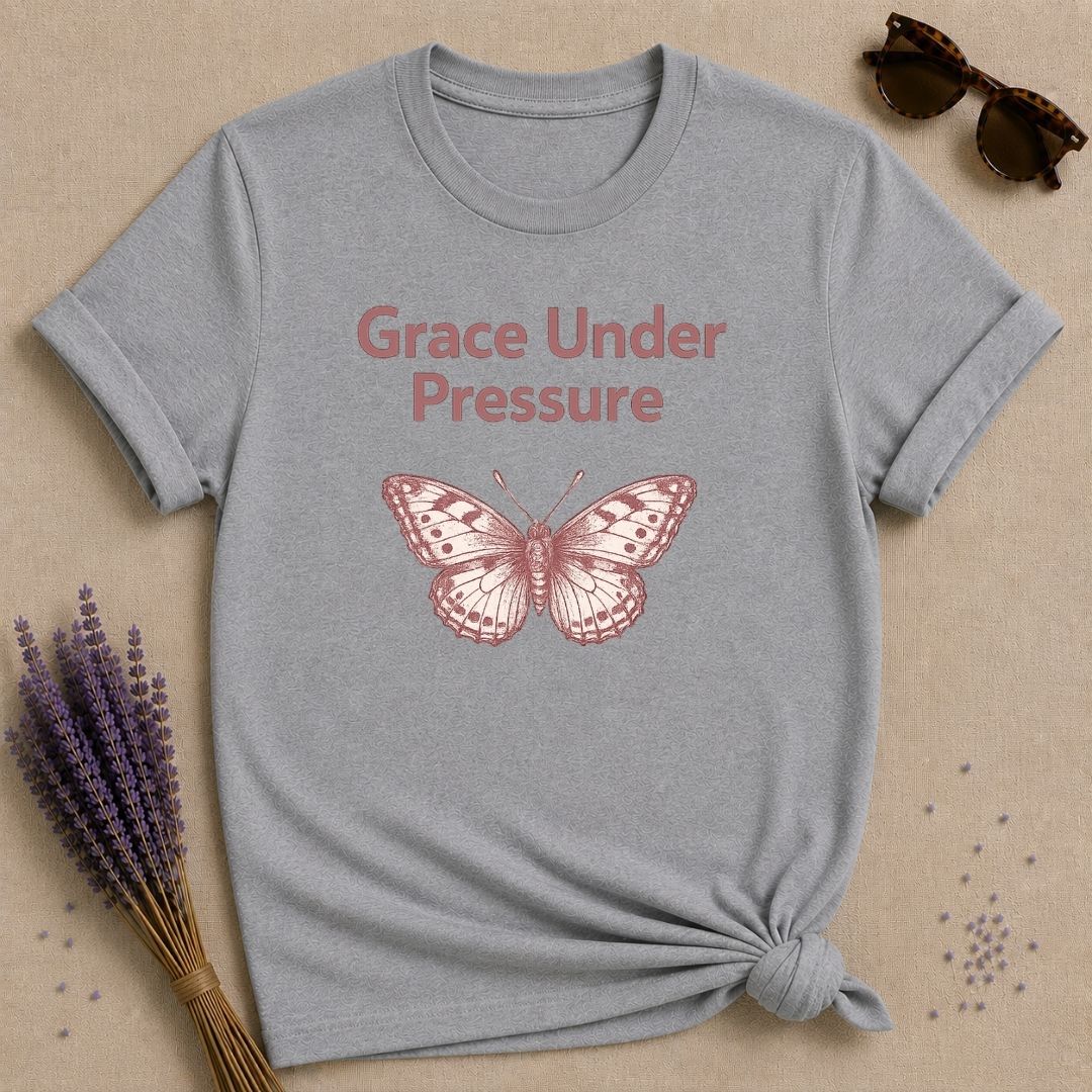 Grace Under Pressure — Vintage Moth Botanical T-Shirt for Women in Sport Grey