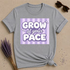 Grow at Your Pace — Purple Stripe Bubble Typography T-Shirt for Women in Sport Grey