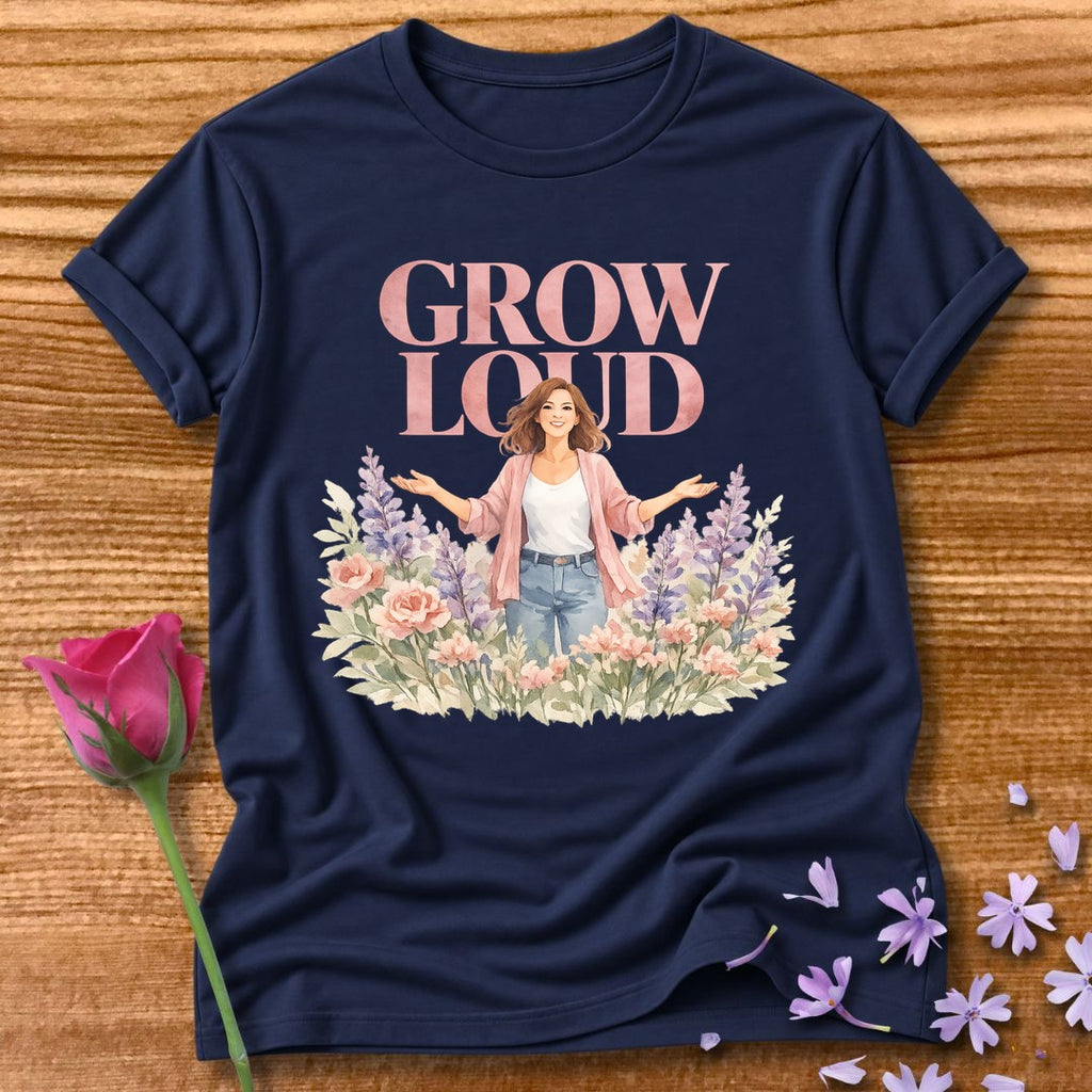 Grow Loud — Watercolor Floral Woman Empowerment in Navy