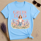 Grow Loud — Watercolor Floral Woman Empowerment T-Shirt for Women in Sky
