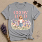 Grow Loud — Watercolor Floral Woman Empowerment T-Shirt for Women in Sport Grey