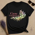 Grow Unapologetically — Watercolor Botanical Empowerment T-Shirt for Women in Black