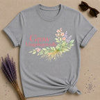 Grow Unapologetically — Watercolor Botanical Empowerment T-Shirt for Women in Sport Grey