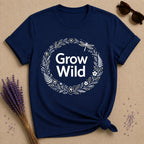 Grow Wild — Botanical Dragonfly Wreath T-Shirt for Women in Navy