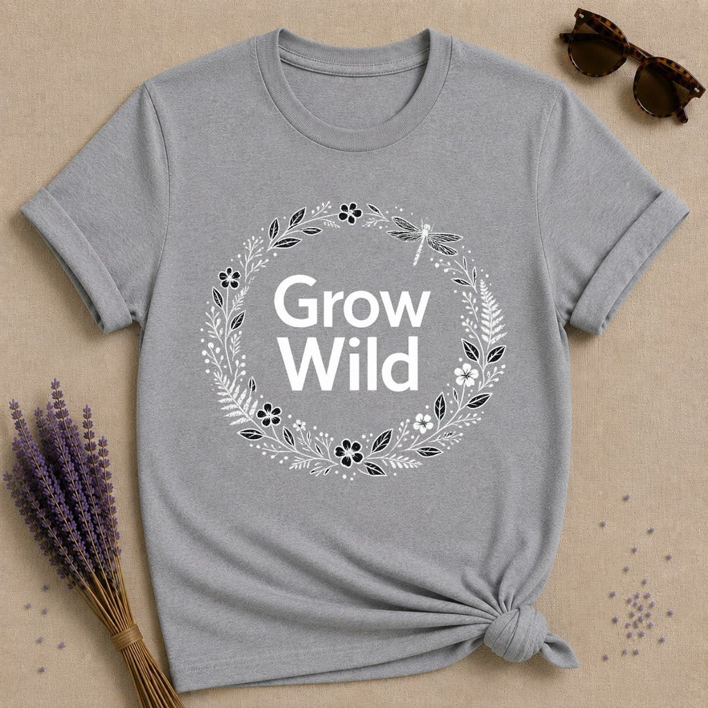 Grow Wild — Botanical Dragonfly Wreath T-Shirt for Women in Sport Grey