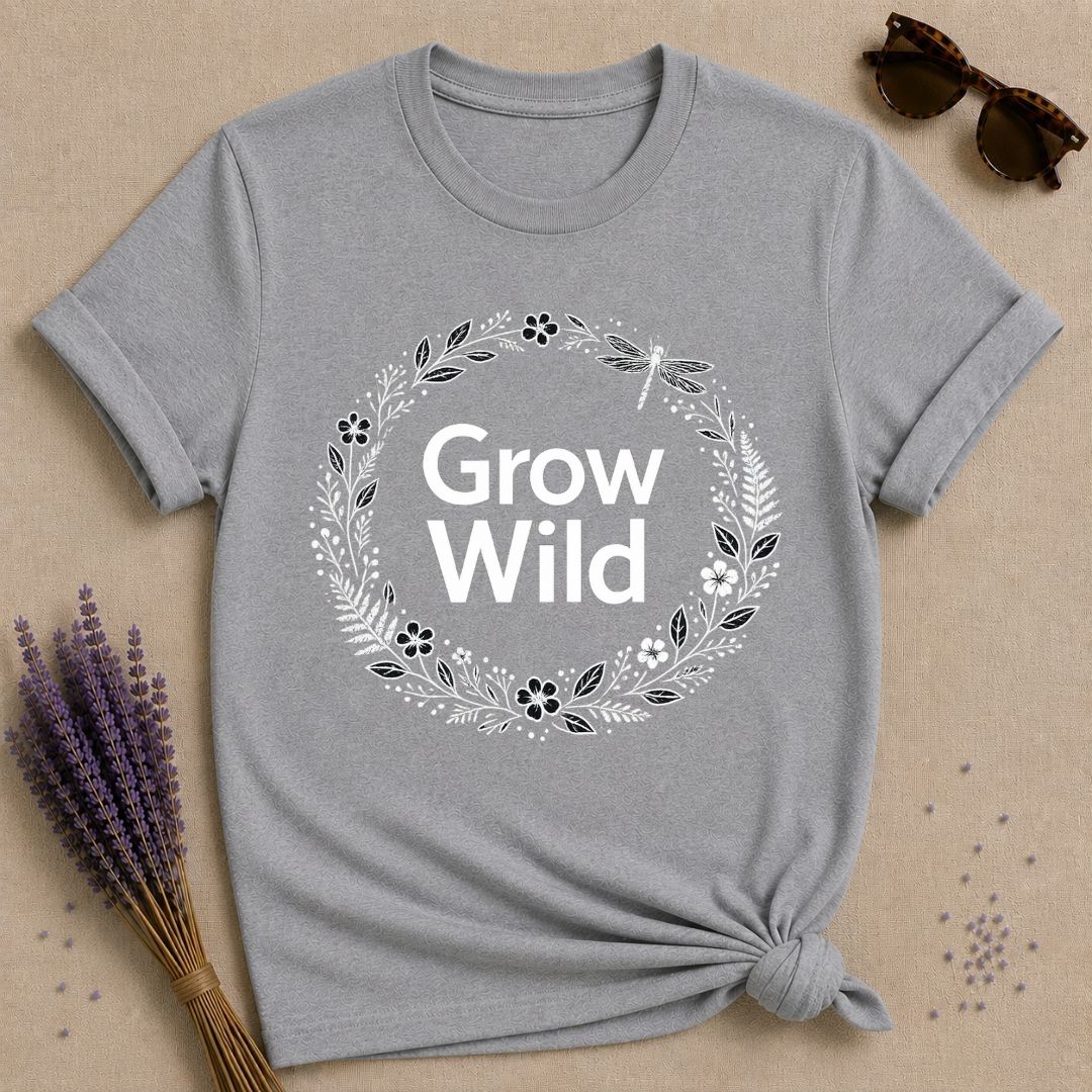 Grow Wild — Botanical Dragonfly Wreath T-Shirt for Women in Sport Grey