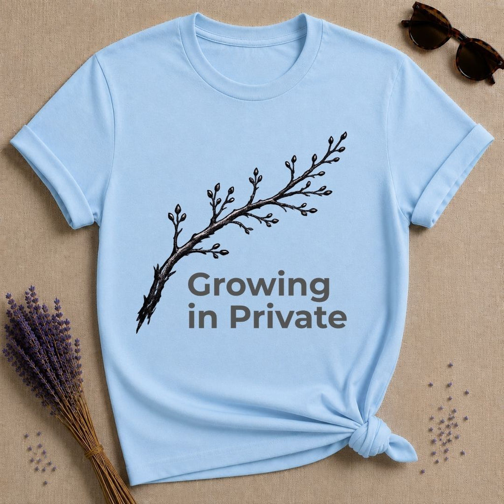 Growing in Private — Bare Branch Botanical T-Shirt for Women in Light Blue