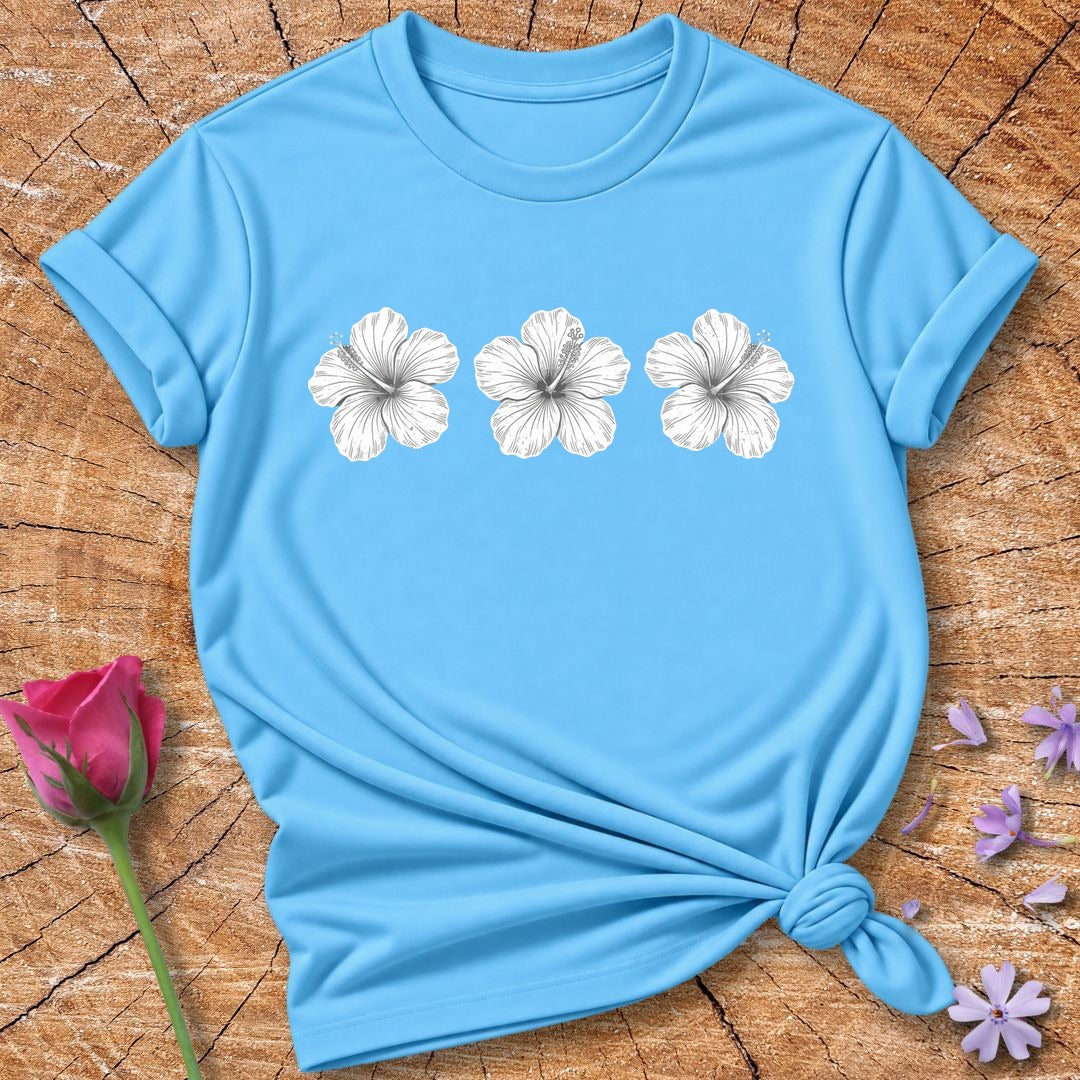 Hibiscus Trio — Botanical Line Art Graphic in Sky