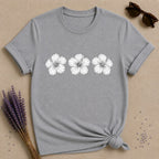 Hibiscus Trio — Botanical Line Art Graphic T-Shirt for Women in Sport Grey