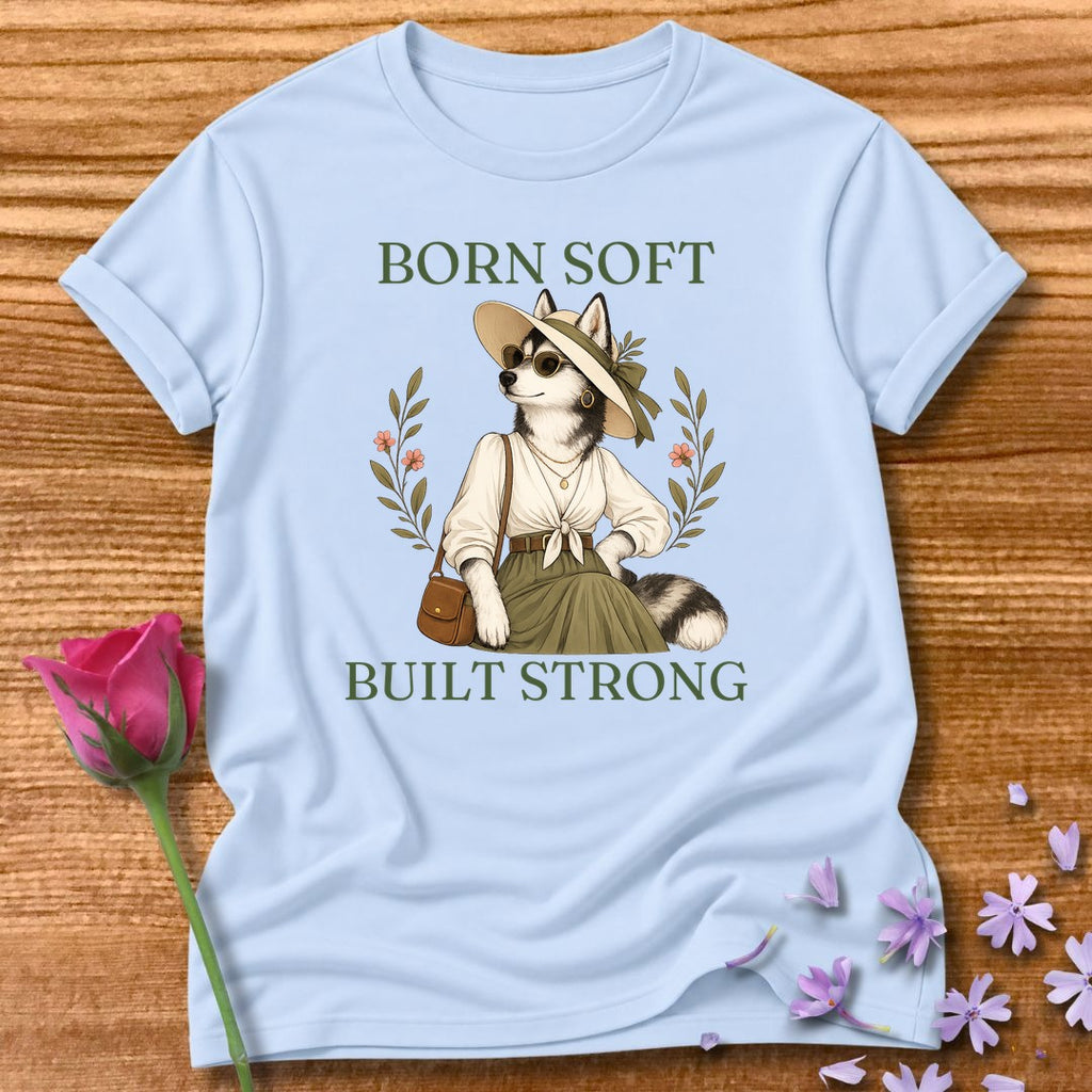 Husky — Born Soft Built Strong Vintage Aesthetic Animal in Light Blue