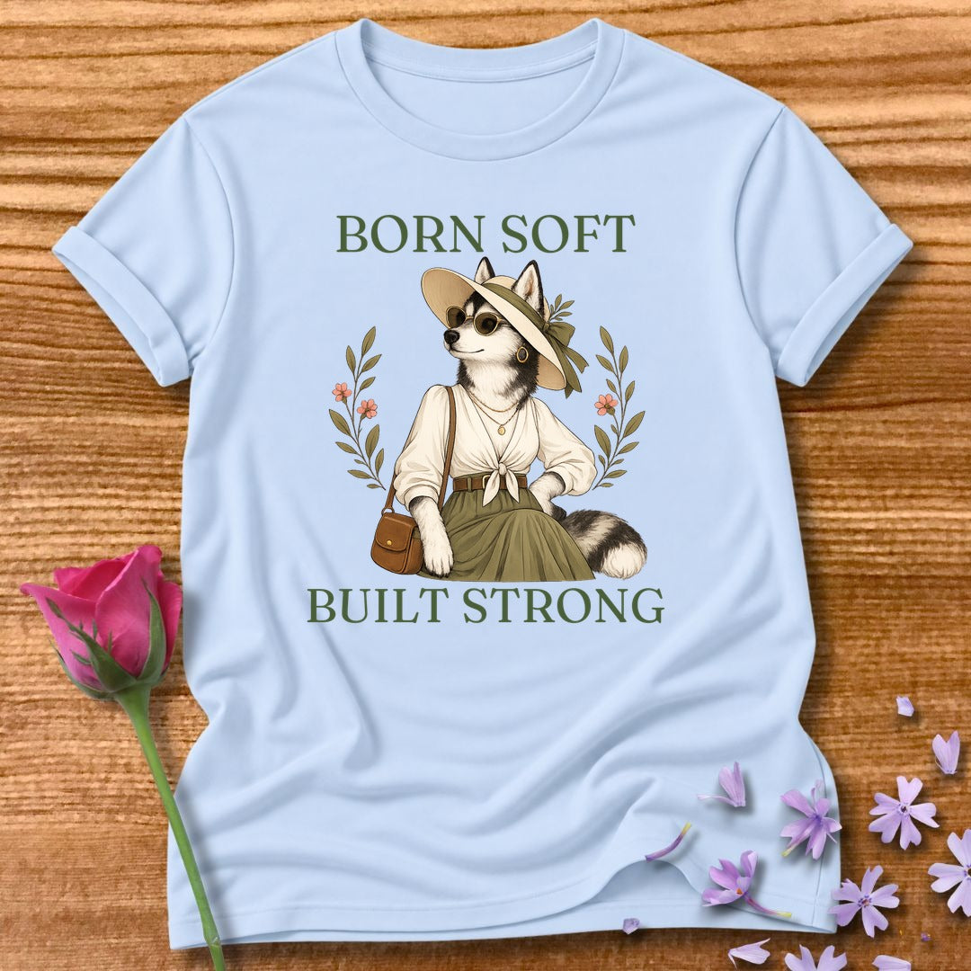 Husky — Born Soft Built Strong Vintage Aesthetic Animal in Light Blue