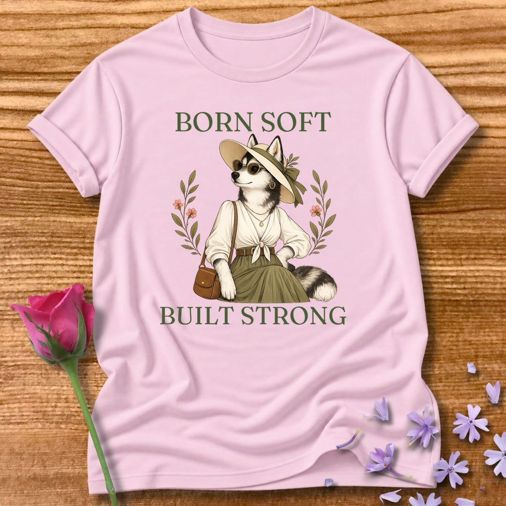 Husky — Born Soft Built Strong Vintage Aesthetic Animal in Light Pink