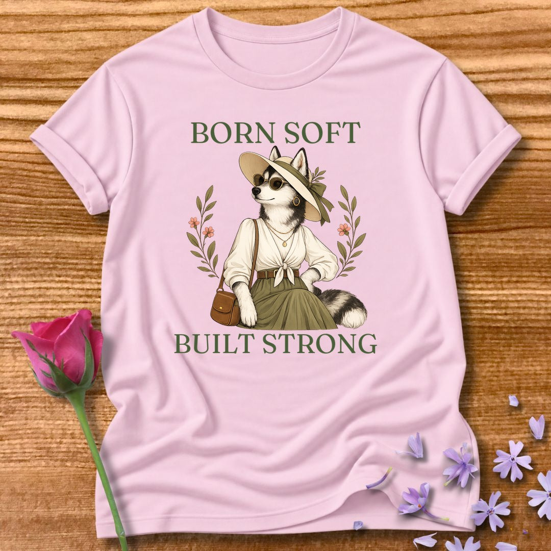Husky — Born Soft Built Strong Vintage Aesthetic Animal in Light Pink