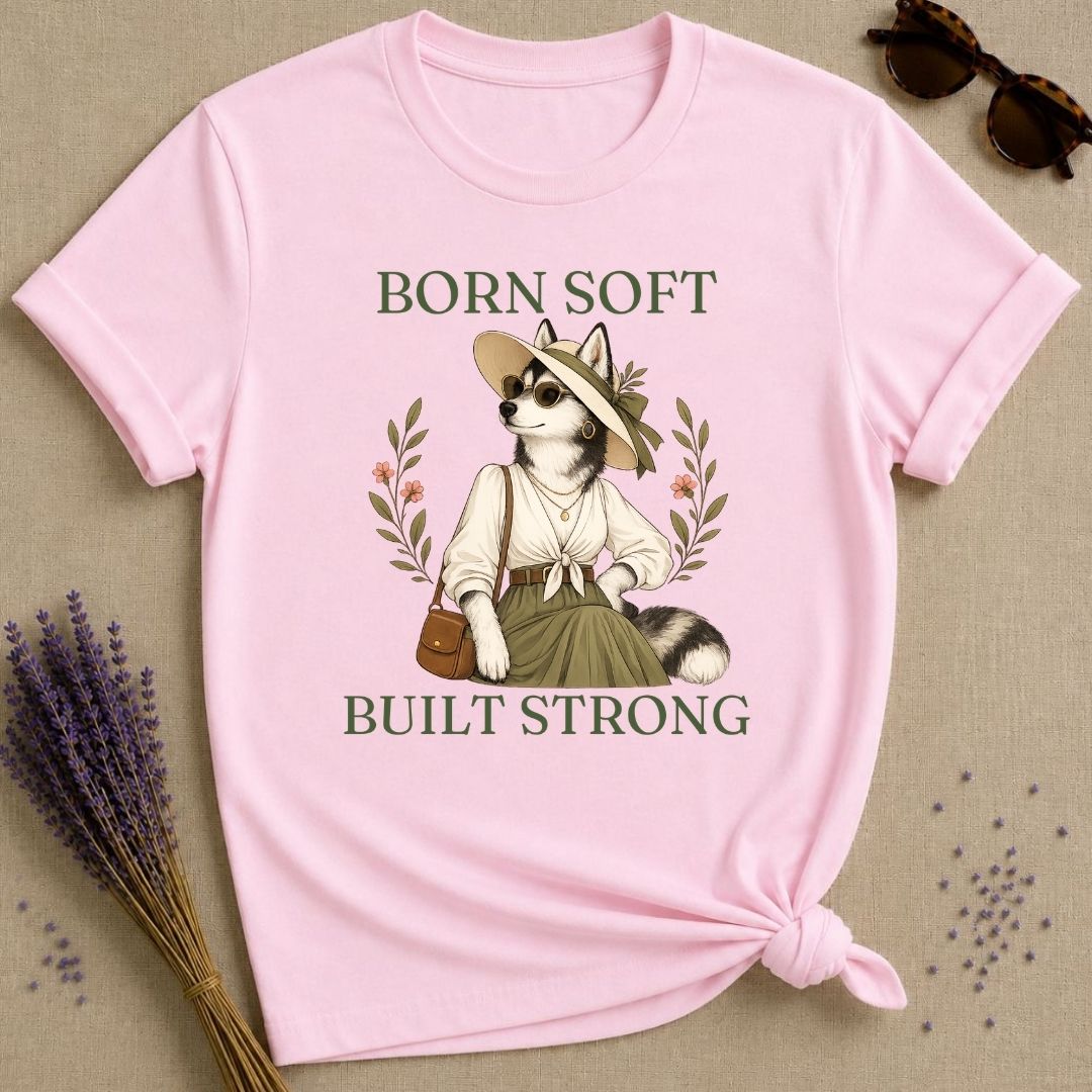 Husky Born Soft Built Strong T-Shirt - Light Pink