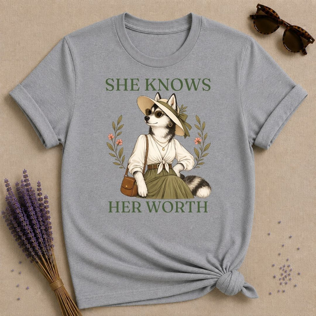 Husky She Knows Her Worth T-Shirt - Sport Grey
