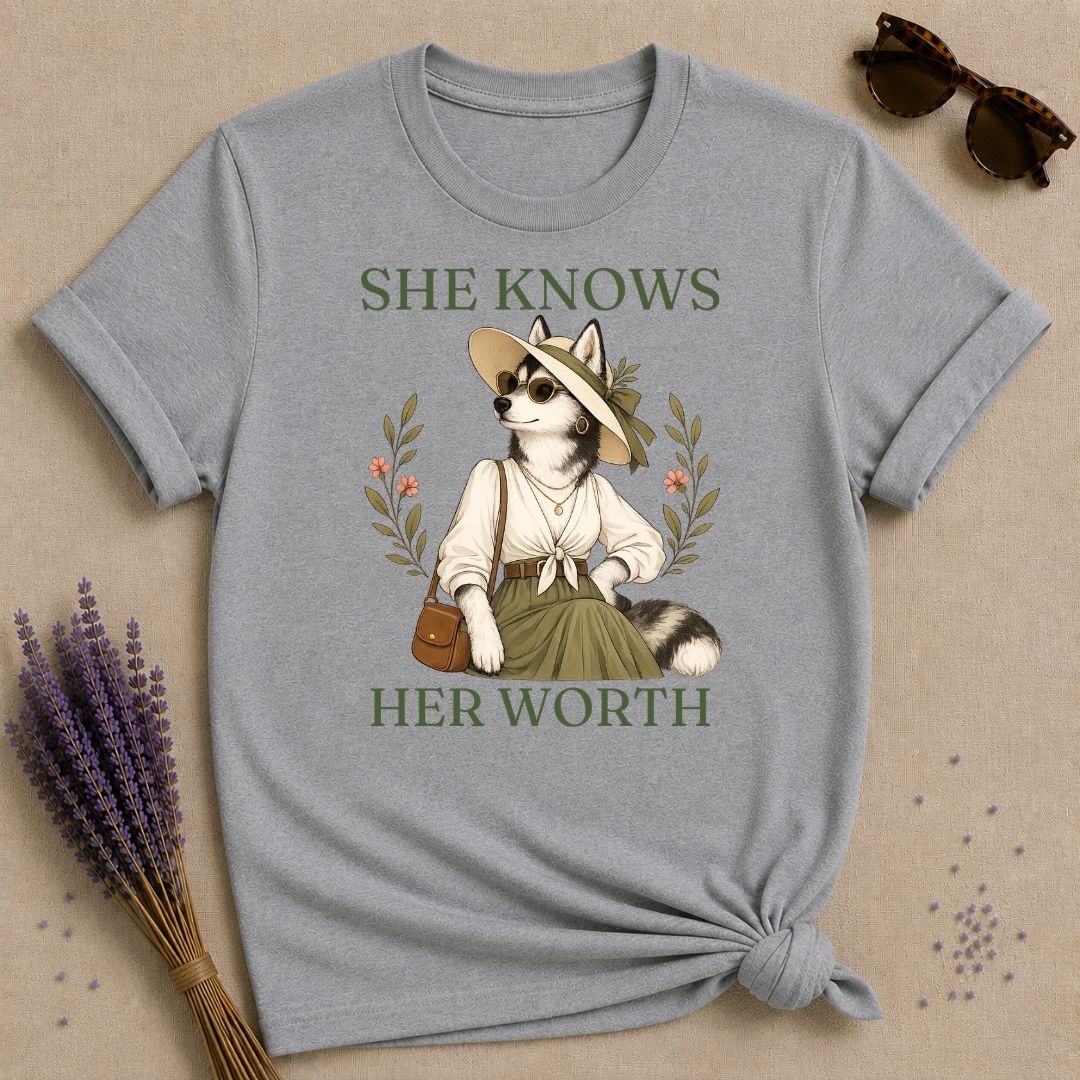 Husky She Knows Her Worth T-Shirt - Sport Grey