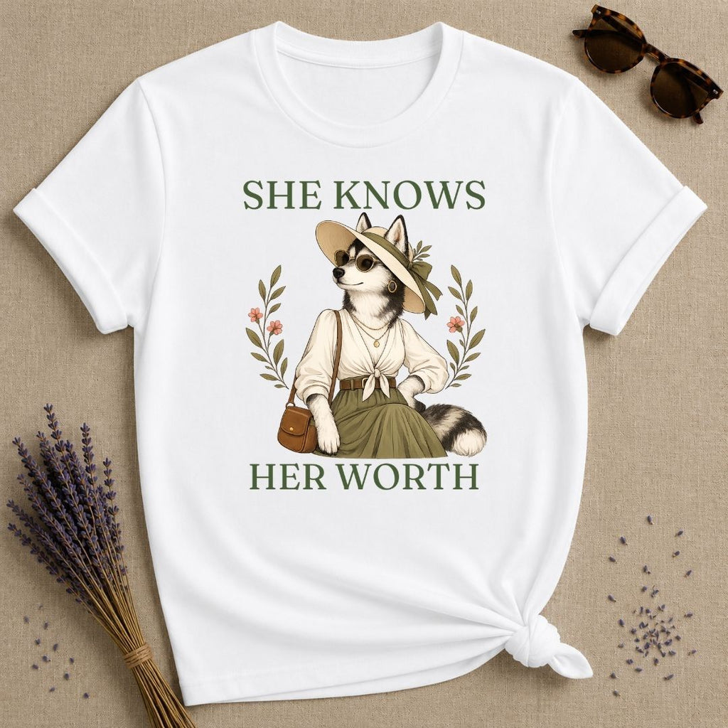 Husky She Knows Her Worth T-Shirt - White