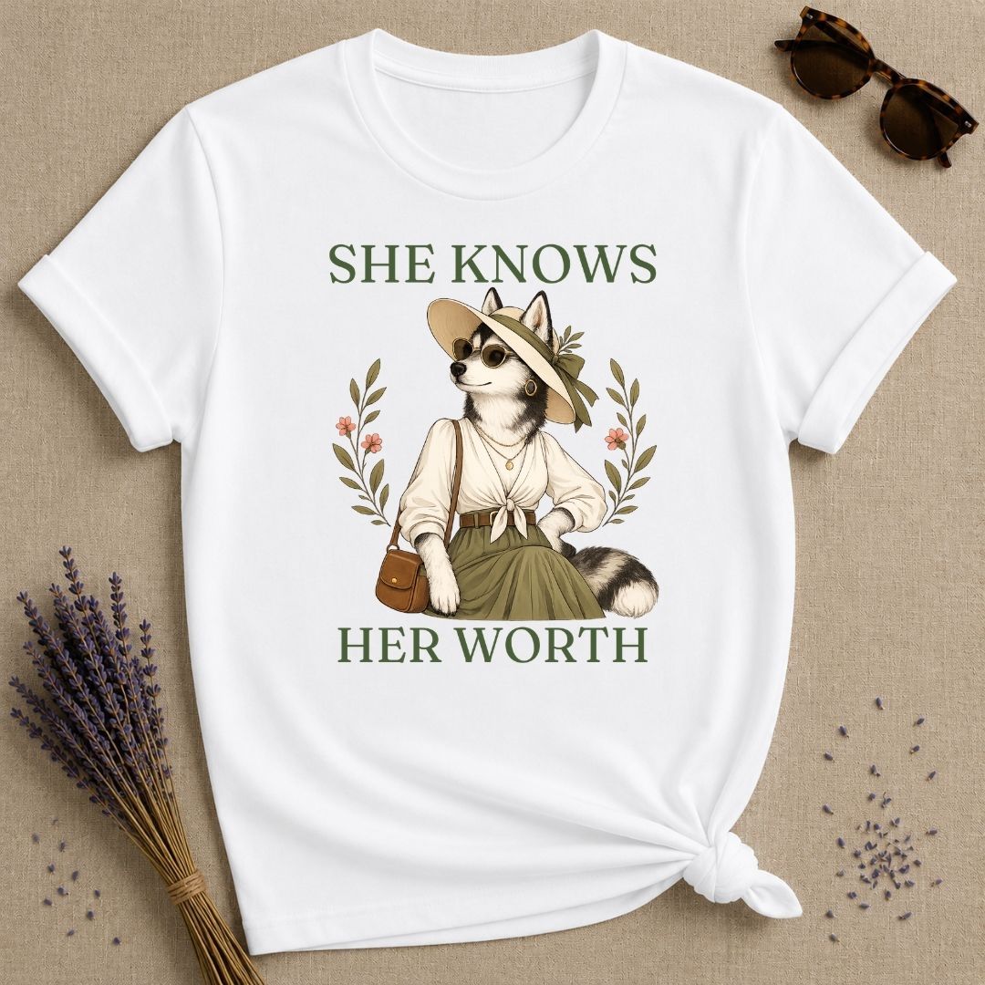 Husky She Knows Her Worth T-Shirt - White