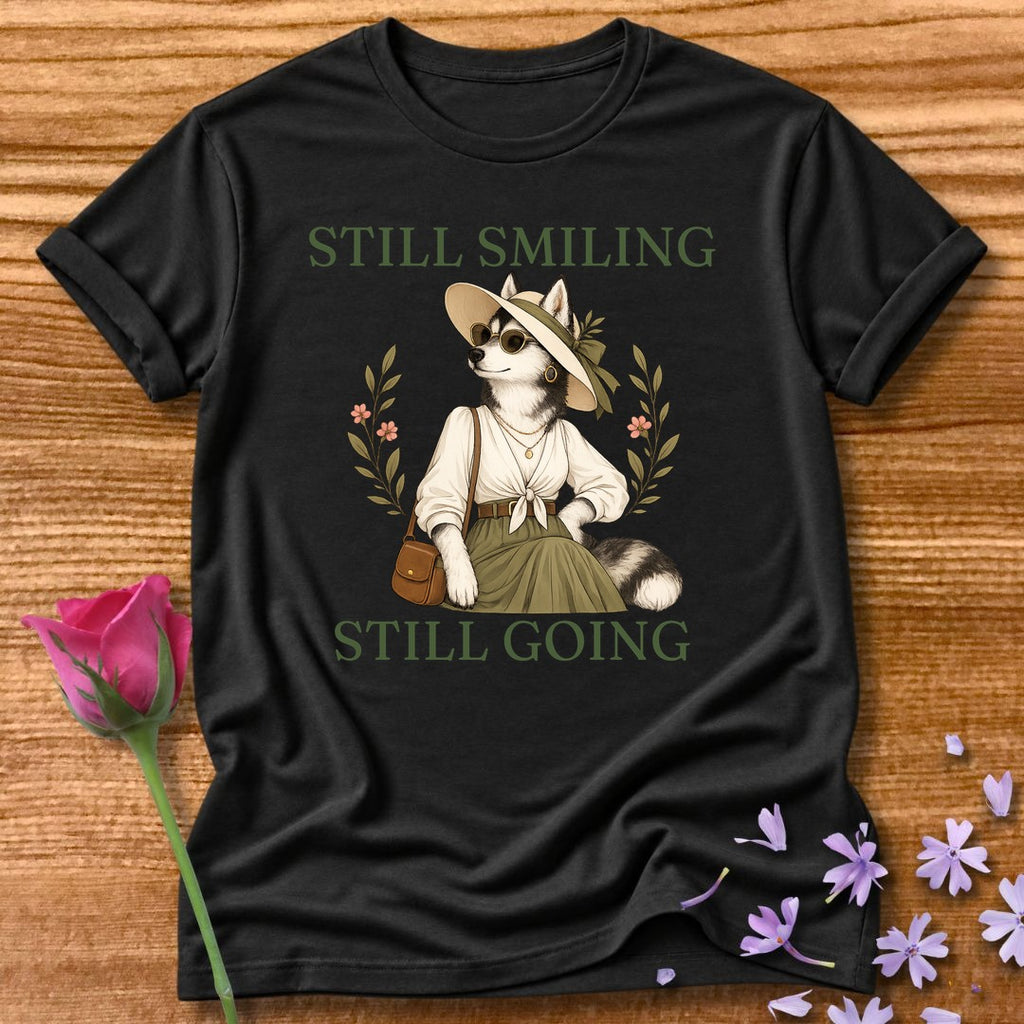 Husky — Still Smiling Still Going Vintage Aesthetic Animal in Black