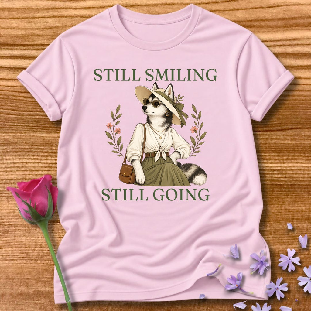 Husky — Still Smiling Still Going Vintage Aesthetic Animal in Light Pink
