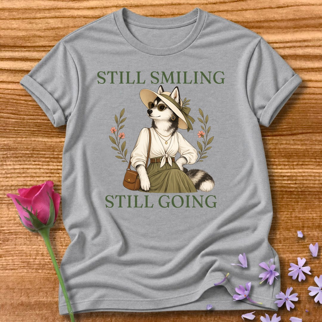 Husky — Still Smiling Still Going Vintage Aesthetic Animal in Sport Grey