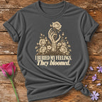 I Buried My Feelings. They Bloomed. — Skeletal Hand Rose T-Shirt for Women in Charcoal