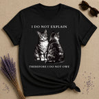 I Do Not Explain Therefore I Do Not Owe — Washed Out Vintage Cat T-Shirt for Women in Black