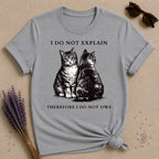 I Do Not Explain Therefore I Do Not Owe — Washed Out Vintage Cat T-Shirt for Women in Sport Grey